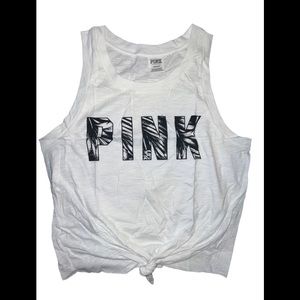 Pink Victoria’s Secret Tank Top with knot Large White/Black
